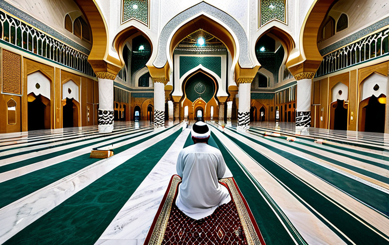 쿠웨이트 이슬람 건축 양식 - Grand Mosque Interior**

"The interior of a grand mosque in Kuwait, showcasing Islamic architectural...