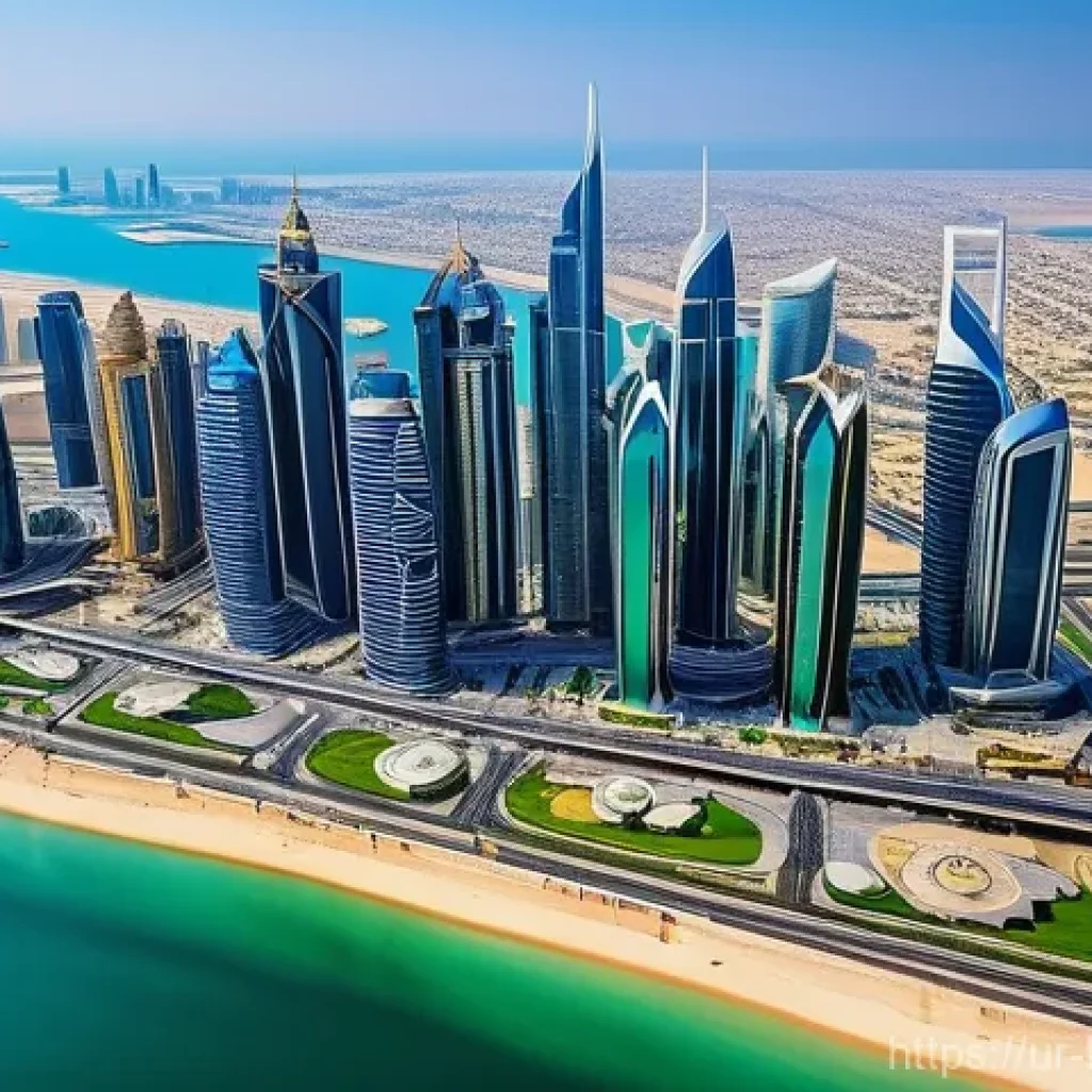 쿠웨이트와 아랍에미리트 경제 협력 - **Prompt 1: "A vibrant, panoramic aerial view showcasing the modern skylines of Kuwait City and Duba...