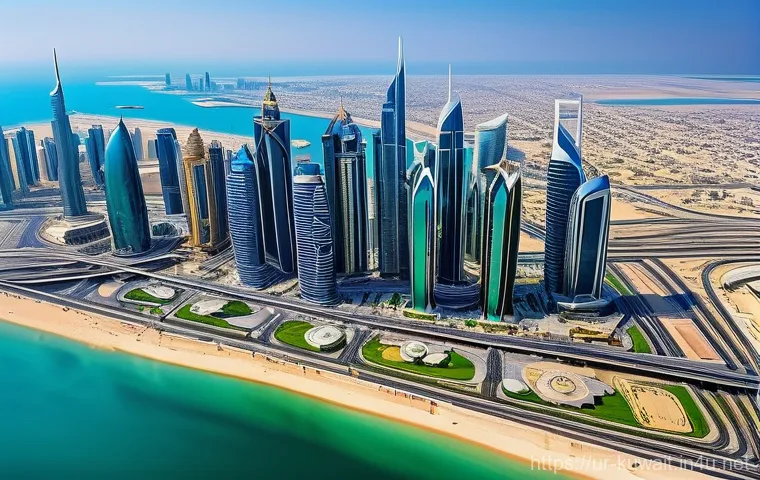 쿠웨이트와 아랍에미리트 경제 협력 - **Prompt 1: "A vibrant, panoramic aerial view showcasing the modern skylines of Kuwait City and Duba...