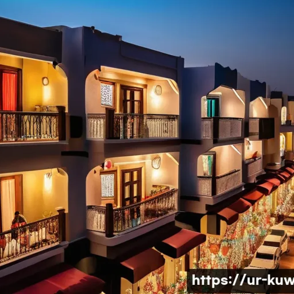 쿠웨이트 독립기념일 축제 - A vibrant Kuwaiti neighborhood decorated for National Day, with colorful traditional lanterns, Kuwai...